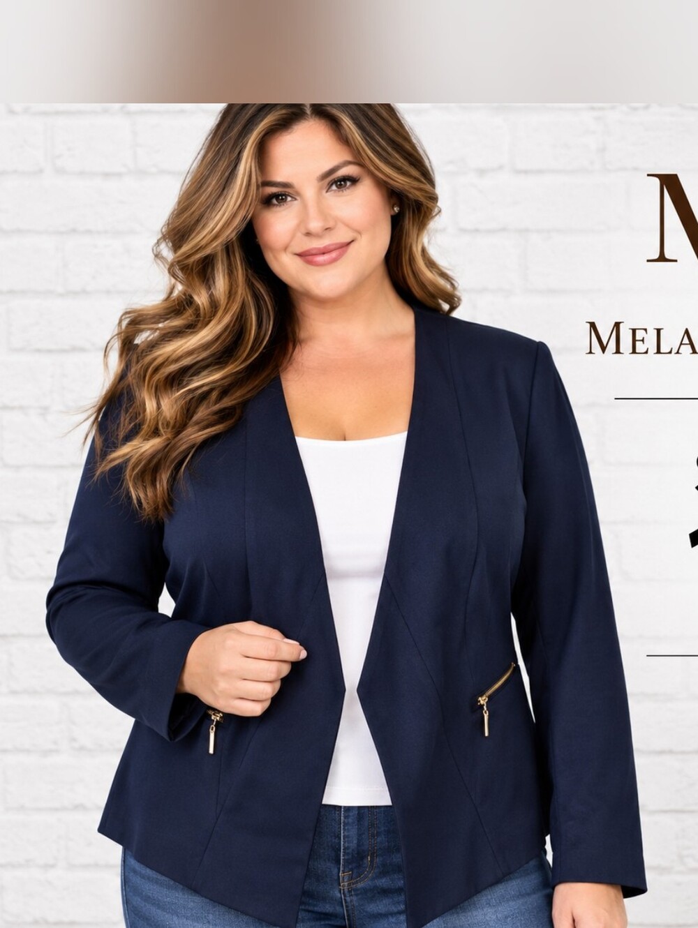 Melanie Lyne Navy Blue Blazer Jacket Size 16 Gold Zip Pockets